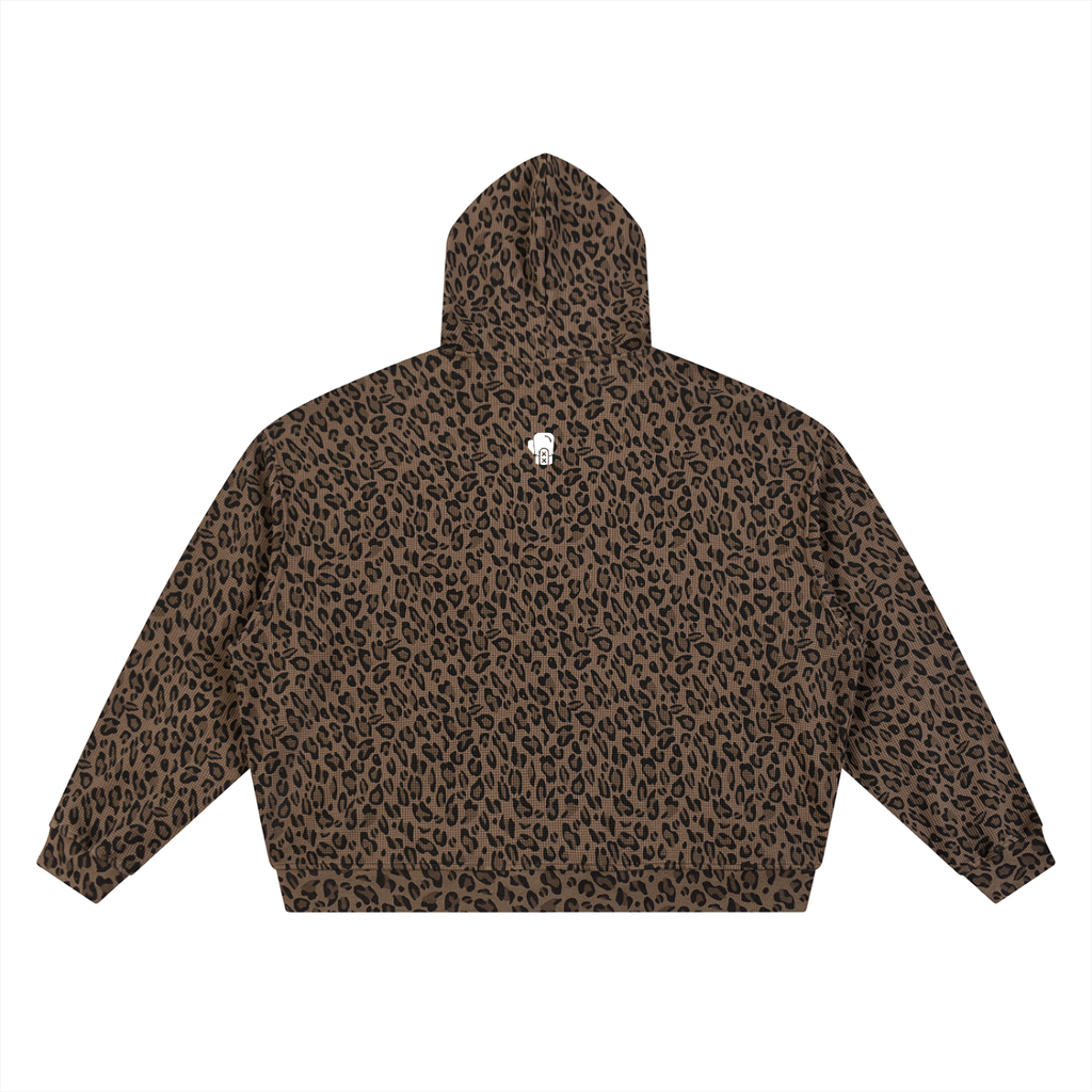 Unisex Leopard Print Waffle Full Zip Hoodie