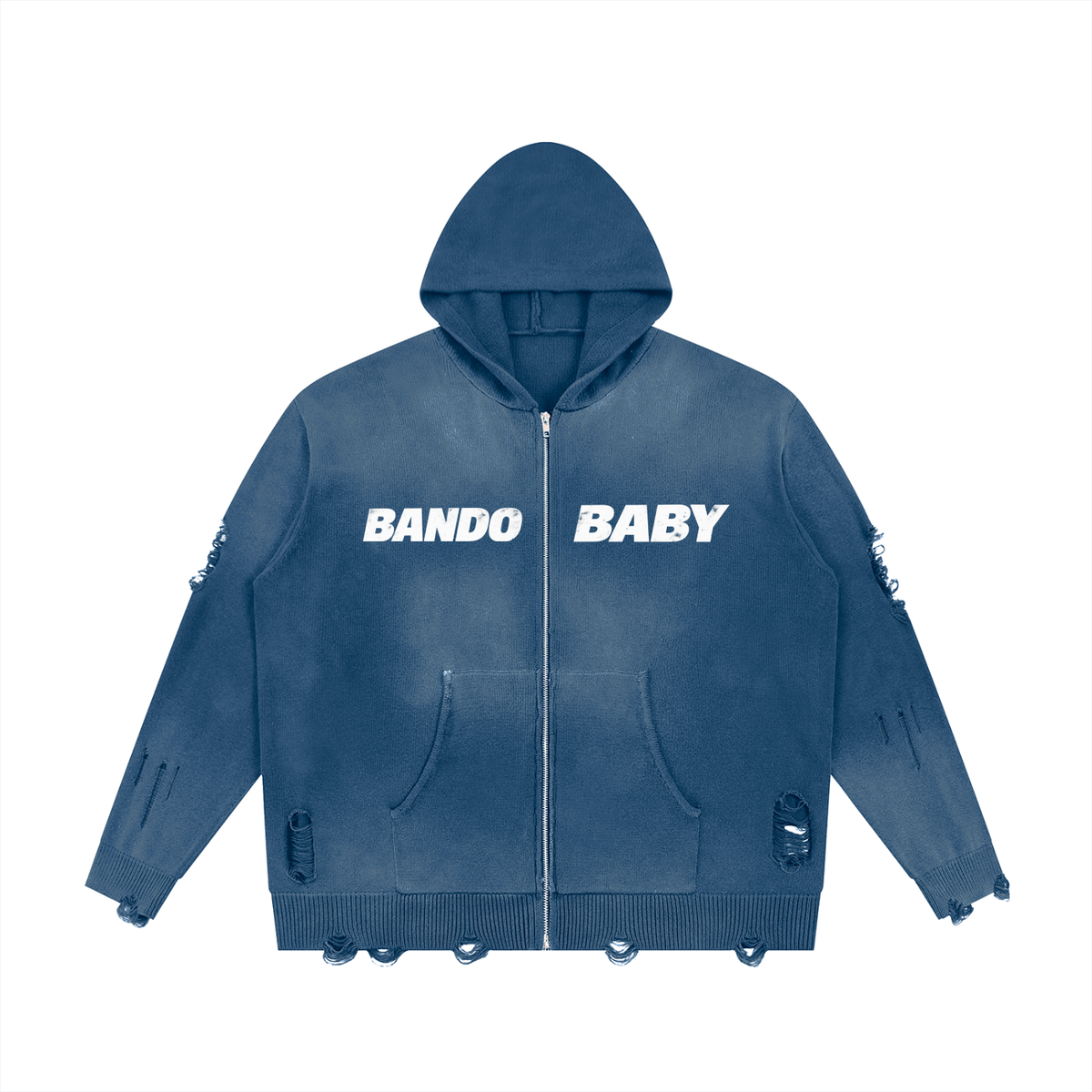 Unisex Distressed Full Zip Sweater