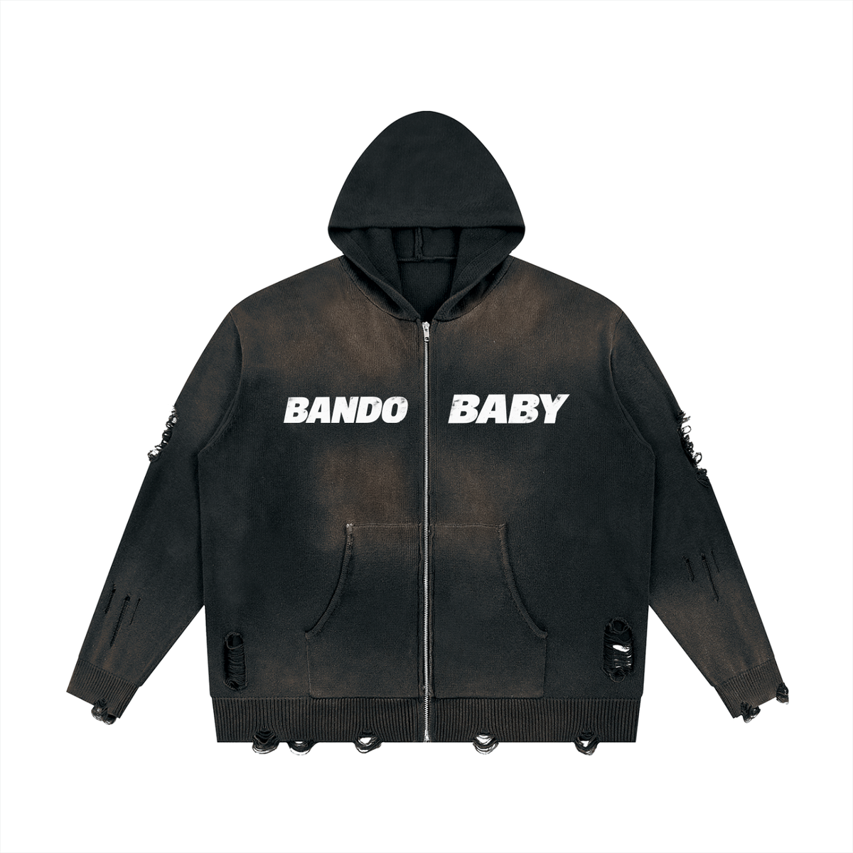 Unisex Distressed Full Zip Sweater