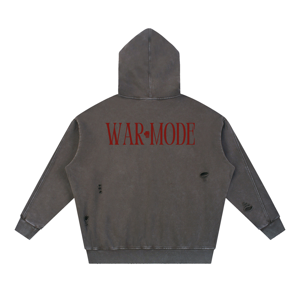 Snow Washed Distressed Panel Pocket Hoodie