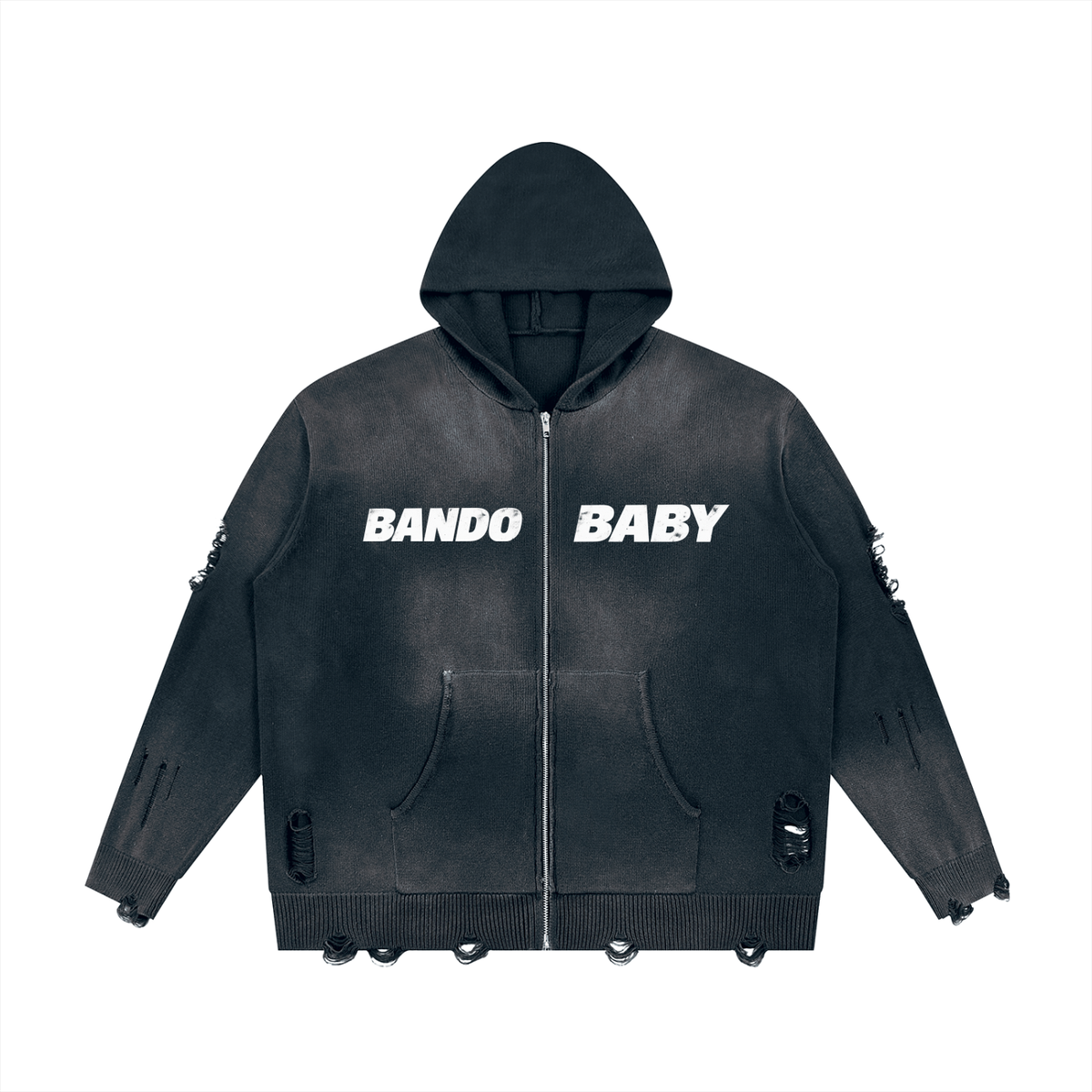 Unisex Distressed Full Zip Sweater