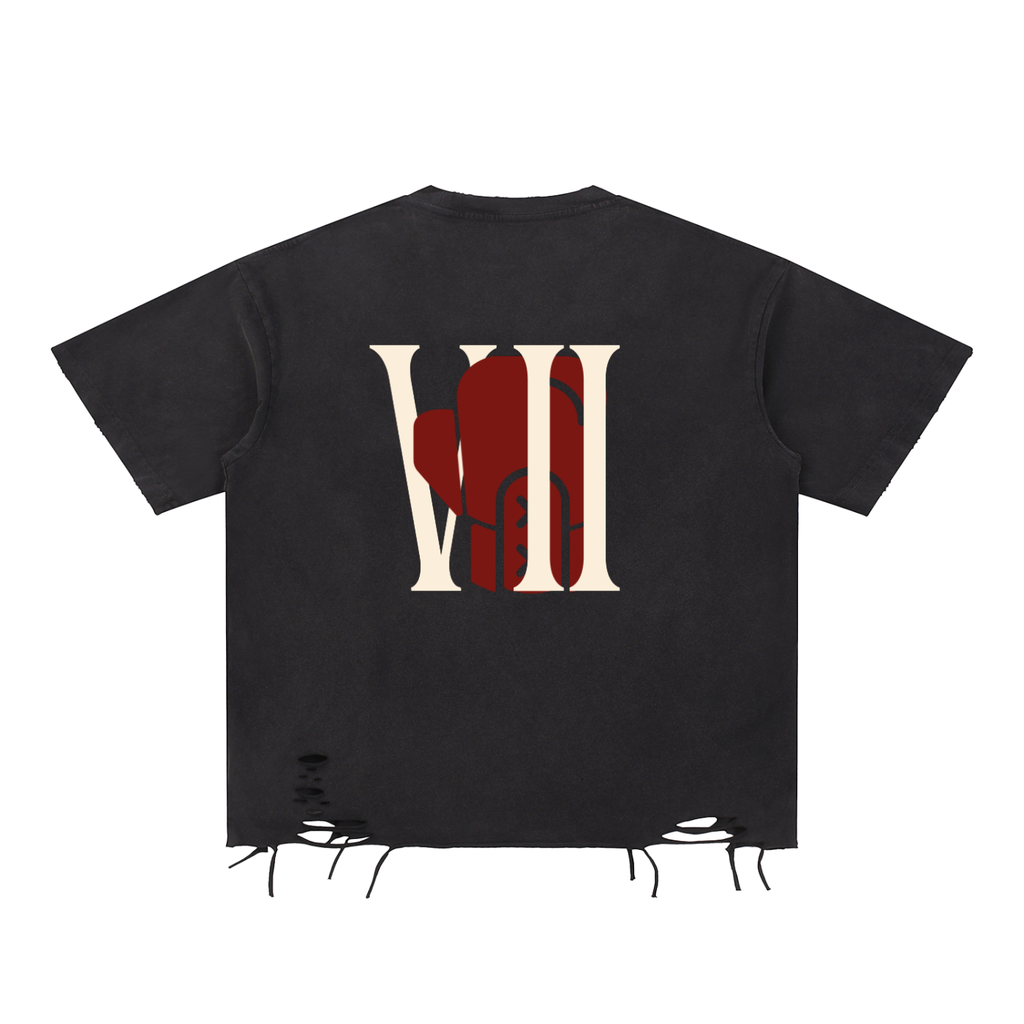 Unisex Loose-Fit Cotton T-Shirt – Snow Wash Ripped Streetwear Style