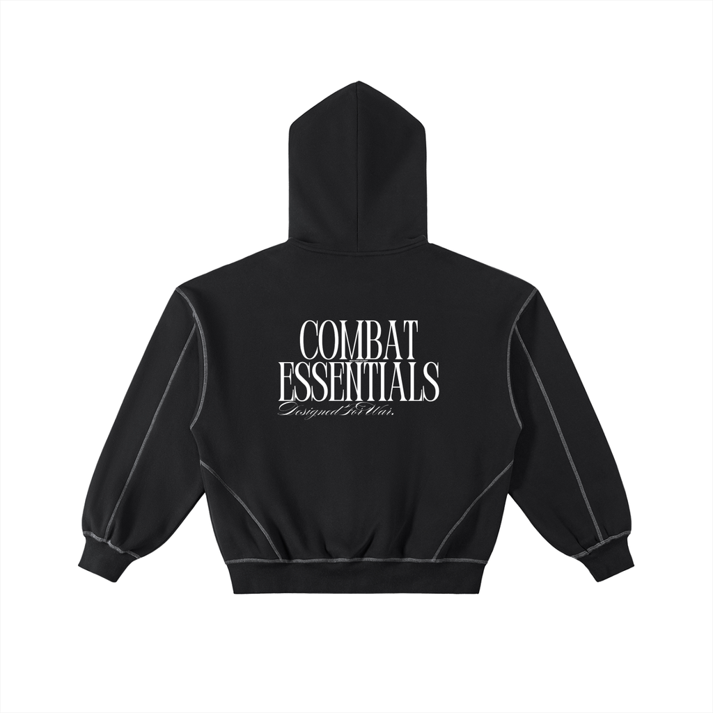 Contrast-Stitched Boxy Fleece Zip Hoodie