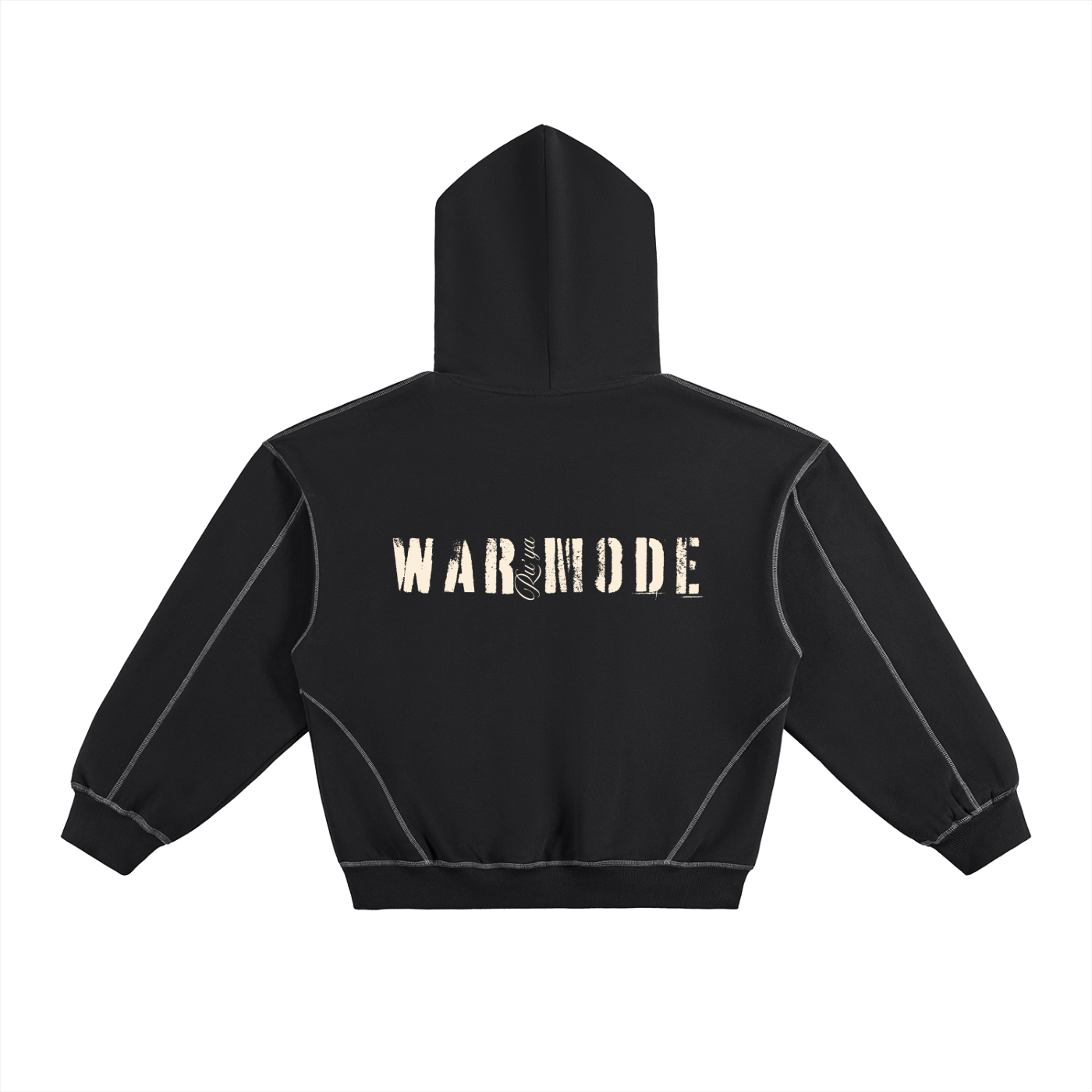 Contrast-Stitched Boxy Fleece Hoodie