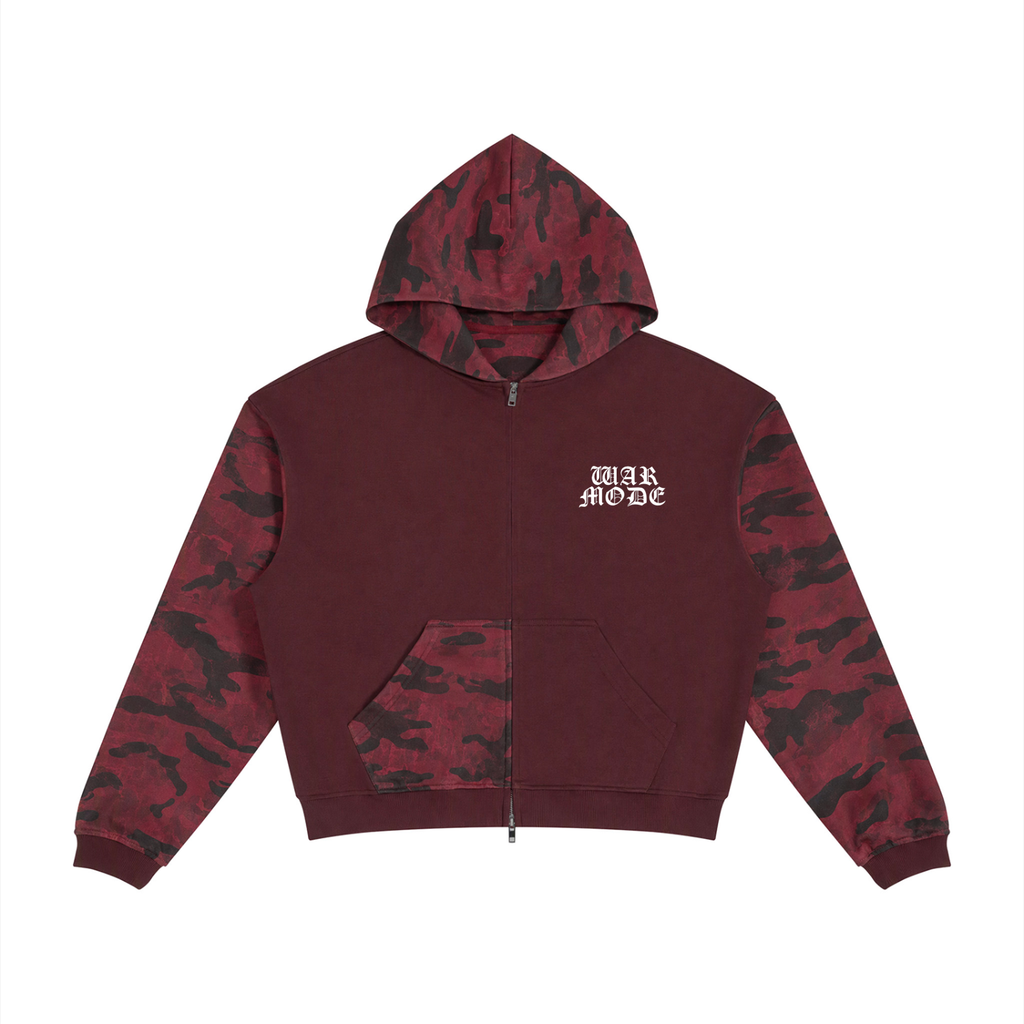 Unisex Colorblock Camo Full Zip Boxy Hoodie