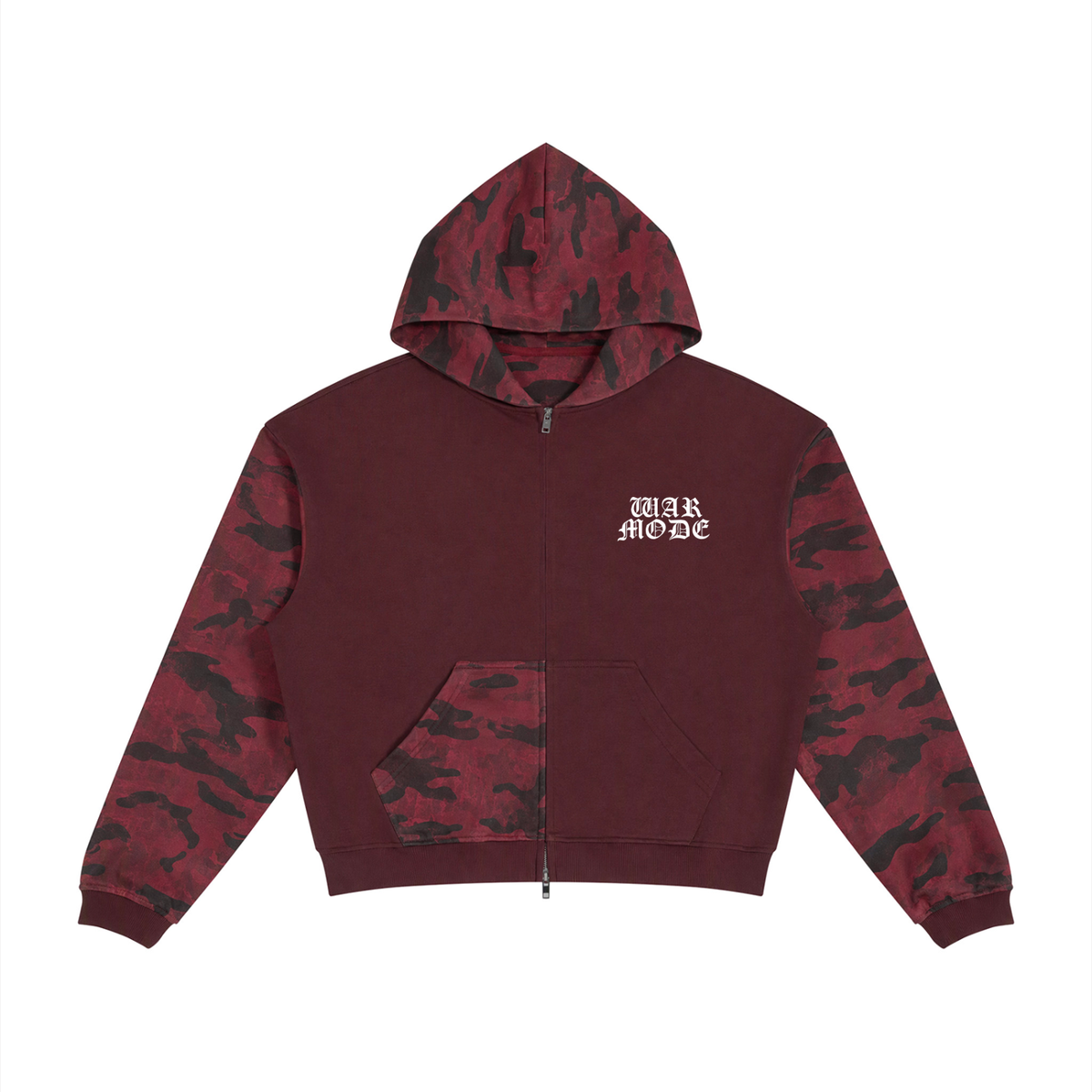 Unisex Colorblock Camo Full Zip Boxy Hoodie