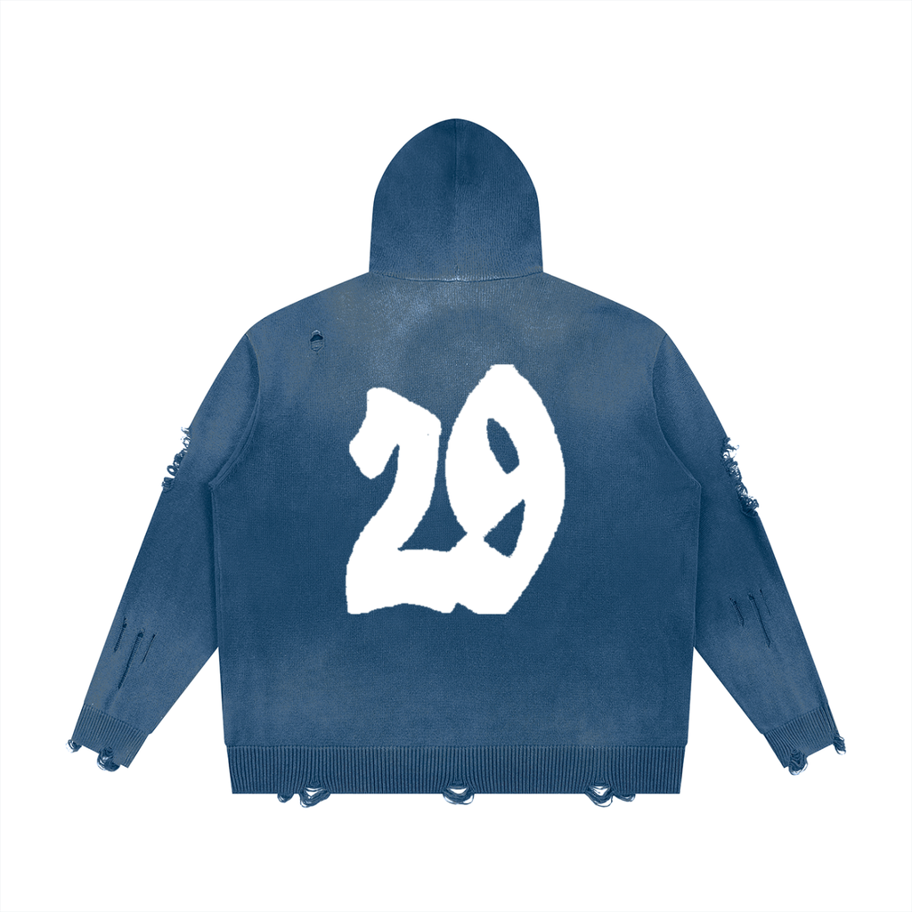Unisex Distressed Full Zip Sweater