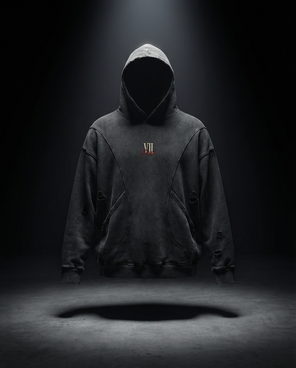 Snow Washed Distressed Panel Pocket Hoodie