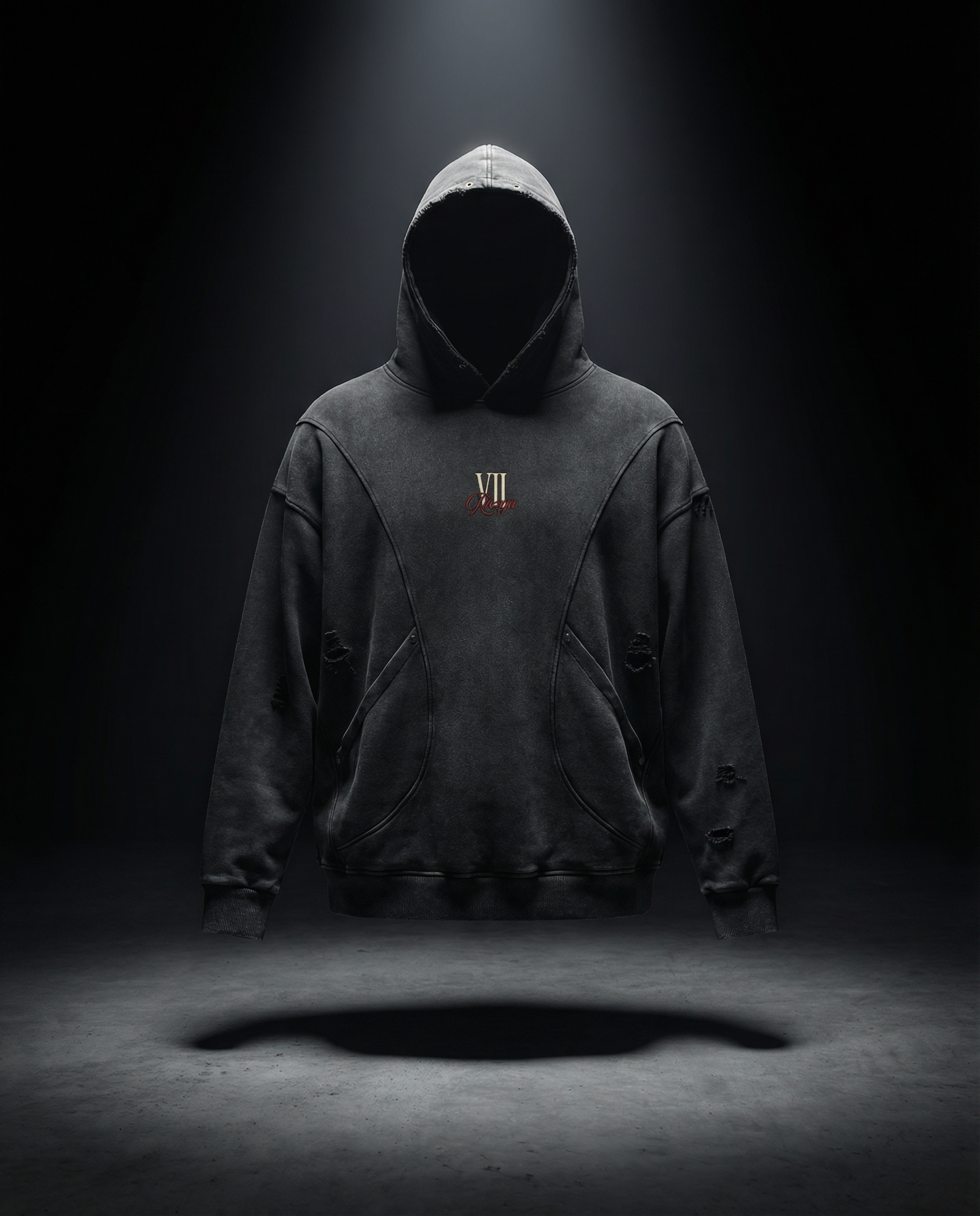 Snow Washed Distressed Panel Pocket Hoodie