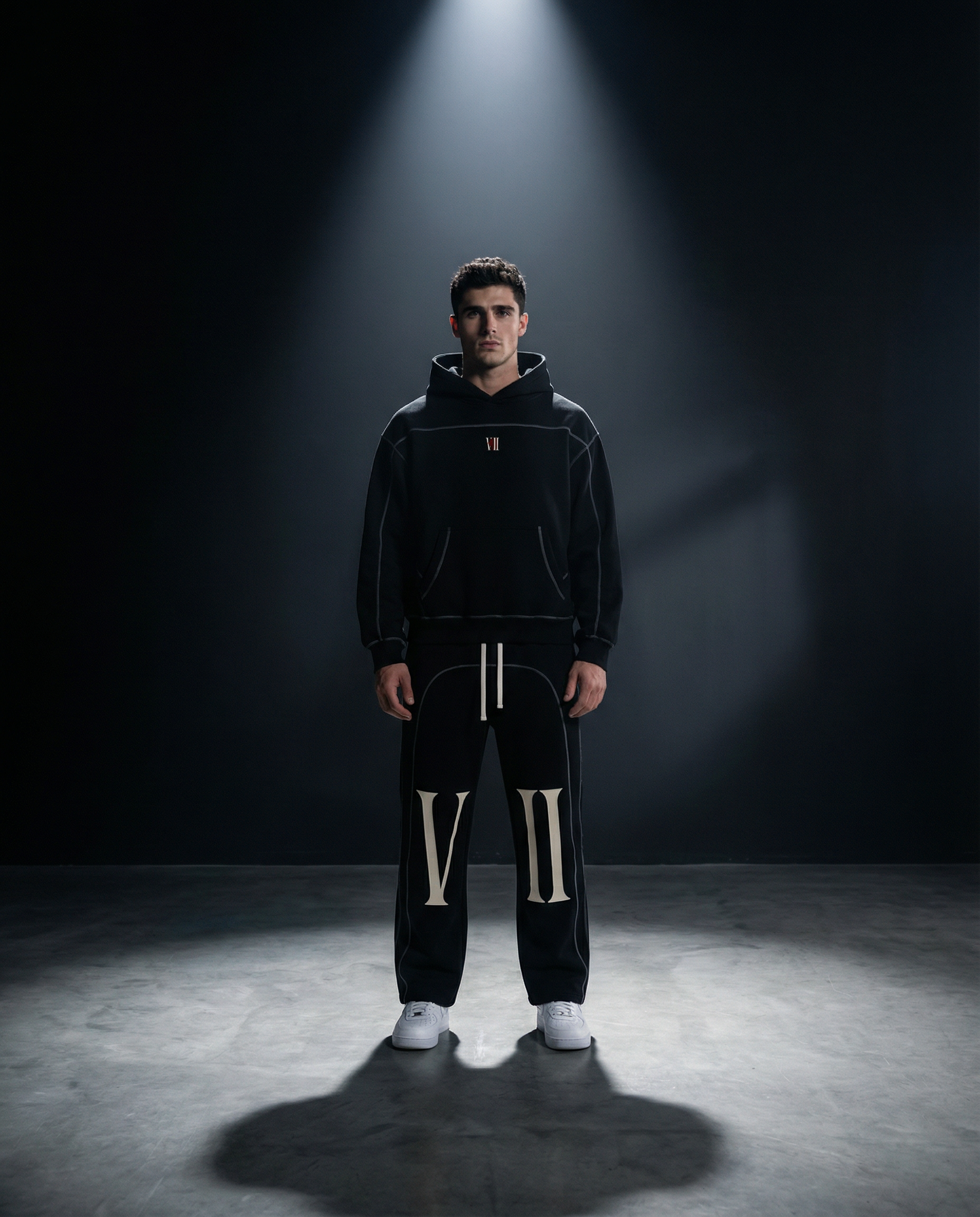 Contrast-Stitched Boxy Fleece Hoodie