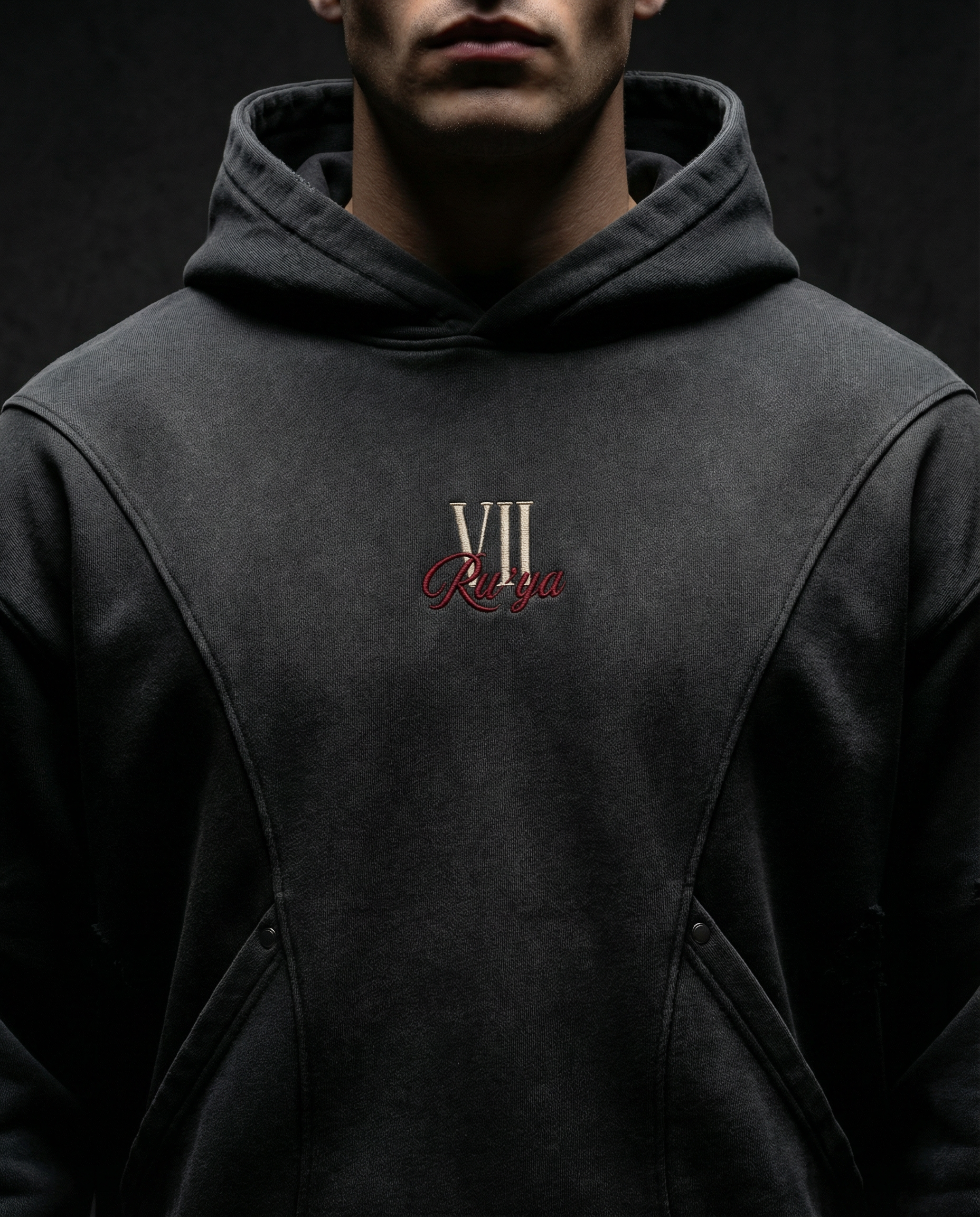 Snow Washed Distressed Panel Pocket Hoodie