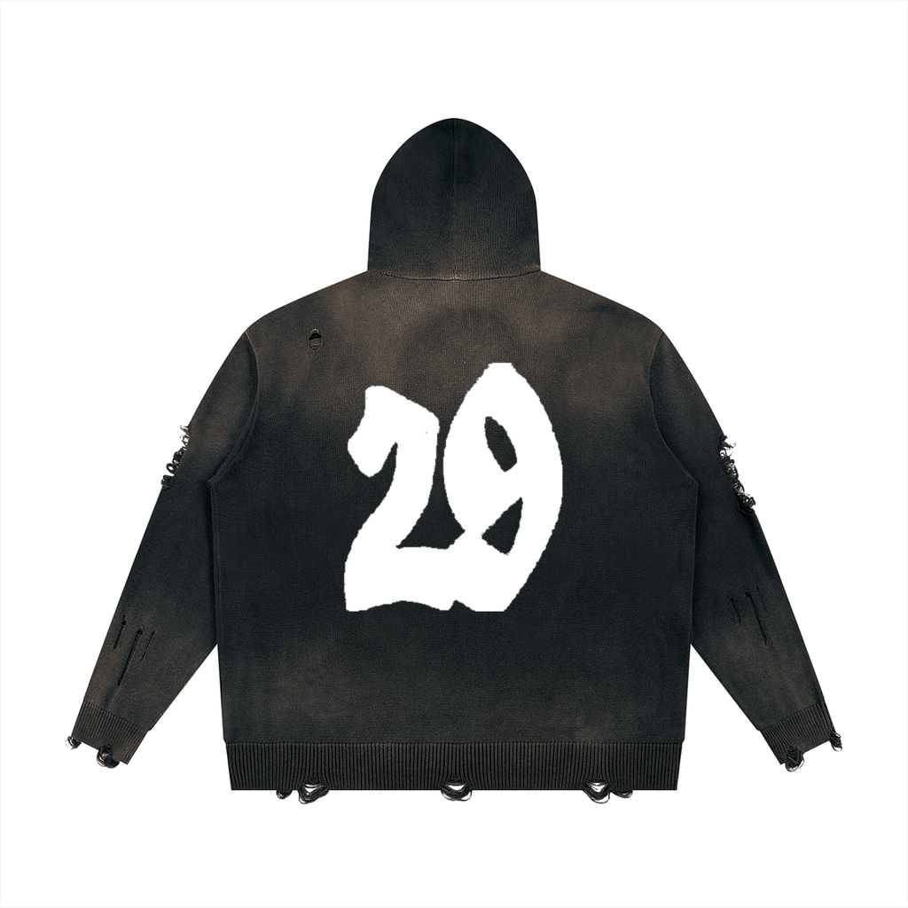 Unisex Distressed Full Zip Sweater