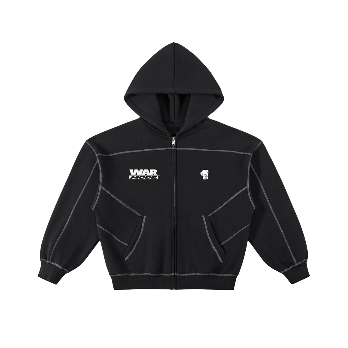 Contrast-Stitched Boxy Fleece Zip Hoodie