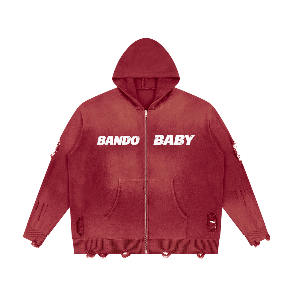 Unisex Distressed Full Zip Sweater
