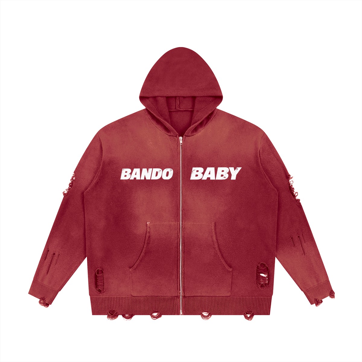 Unisex Distressed Full Zip Sweater