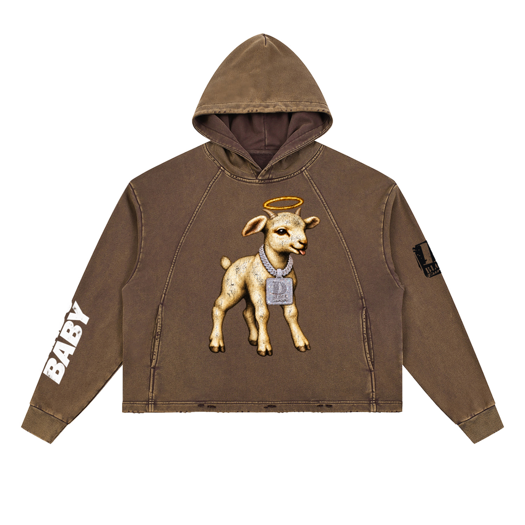 Vintage Washed Frayed-Hem Hoodie