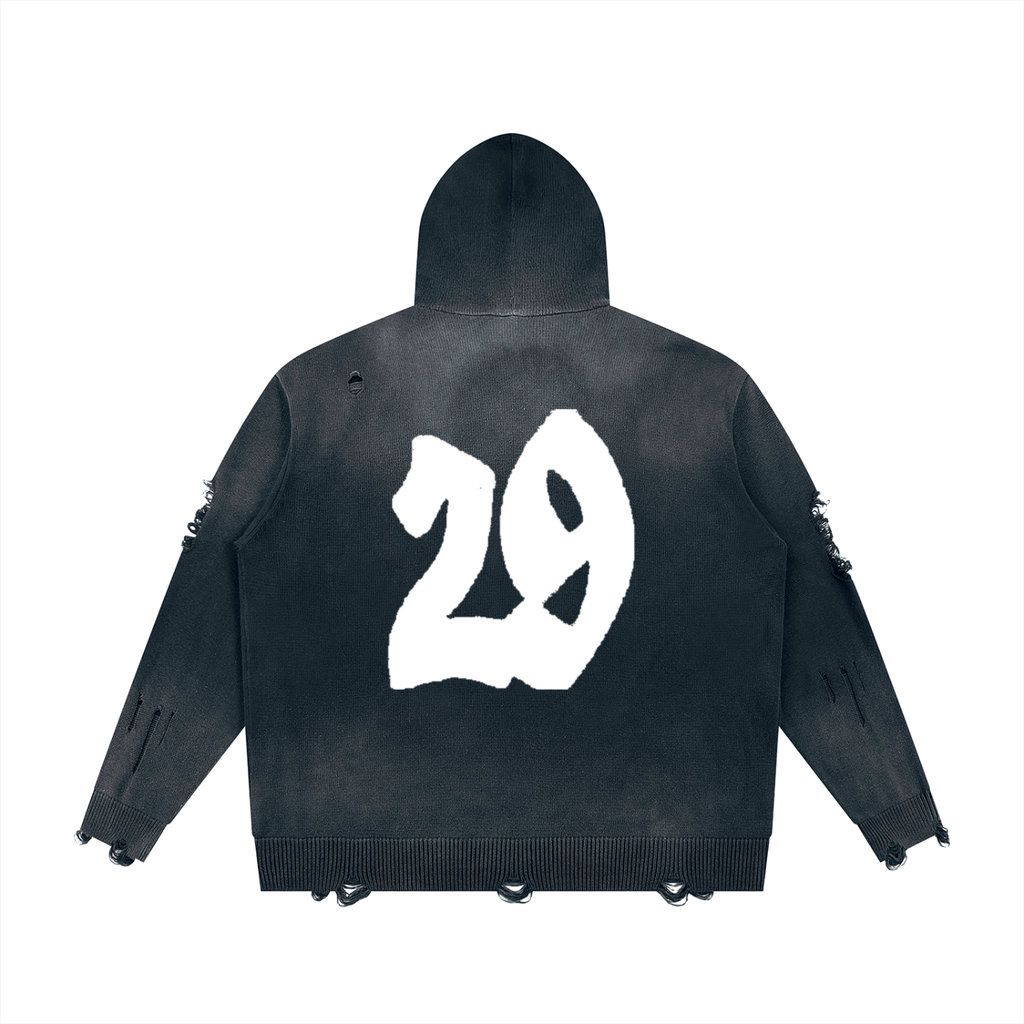 Unisex Distressed Full Zip Sweater