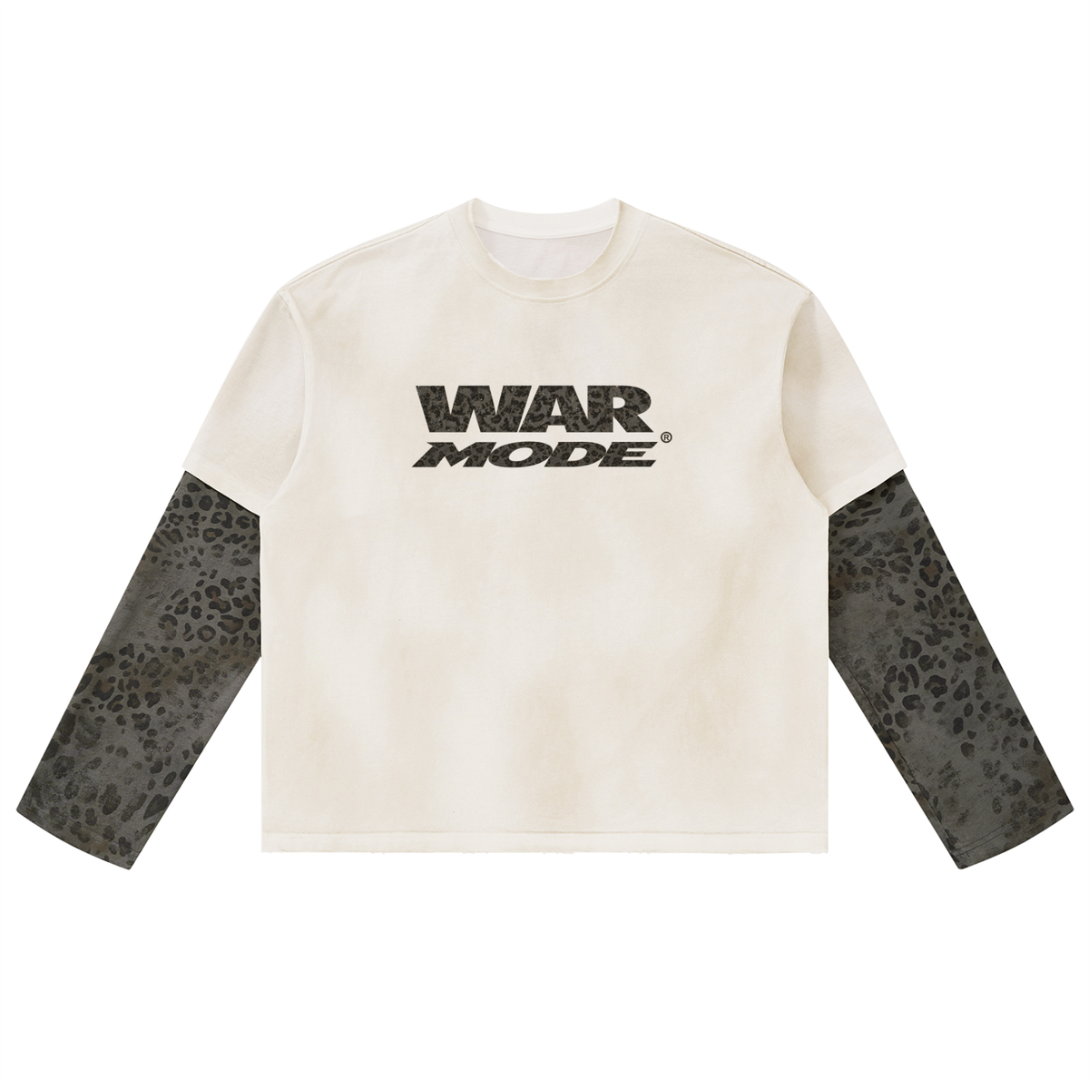 Unisex Vintage Wash Leopard Paneled Layer T-Shirt