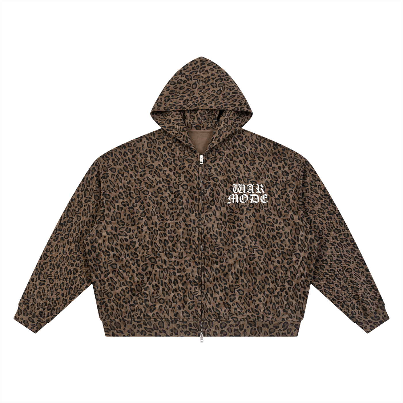 Unisex Leopard Print Waffle Full Zip Hoodie