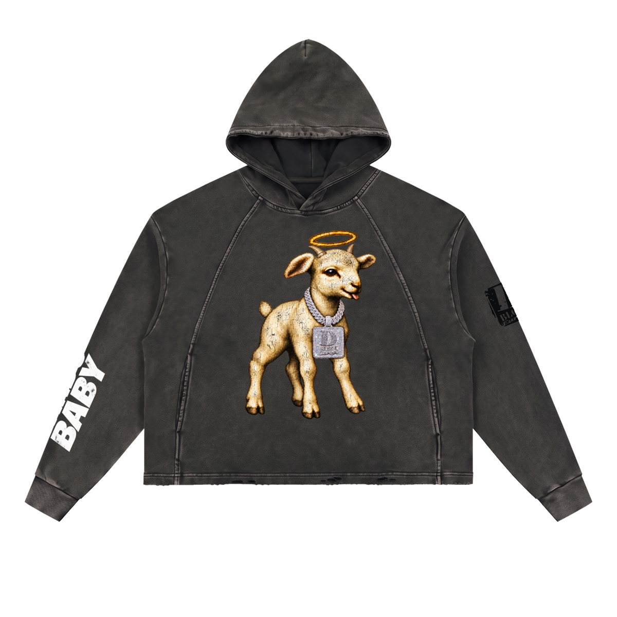 Vintage Washed Frayed-Hem Hoodie