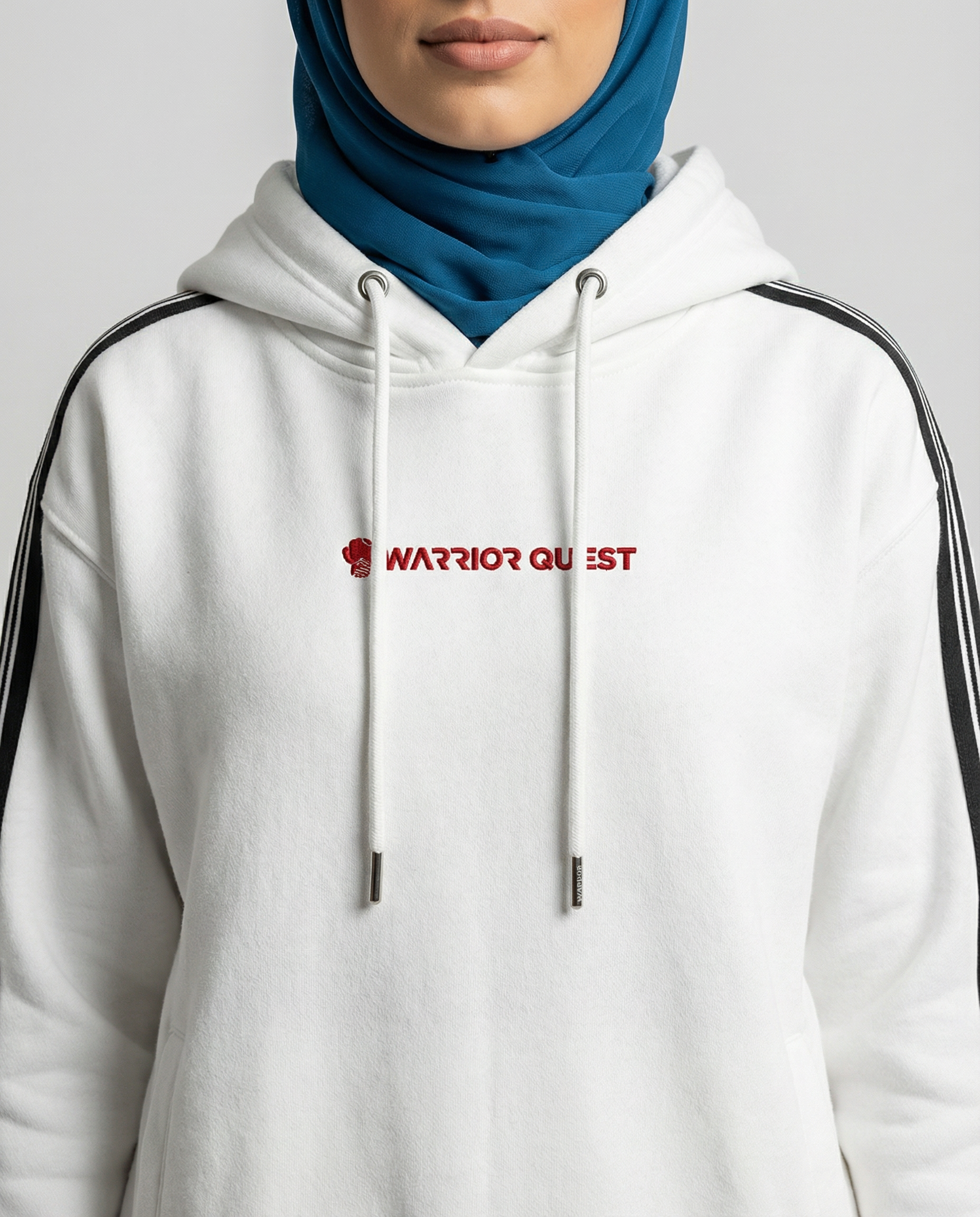 Side Stripe Drop White and Red Shoulder Hoodie