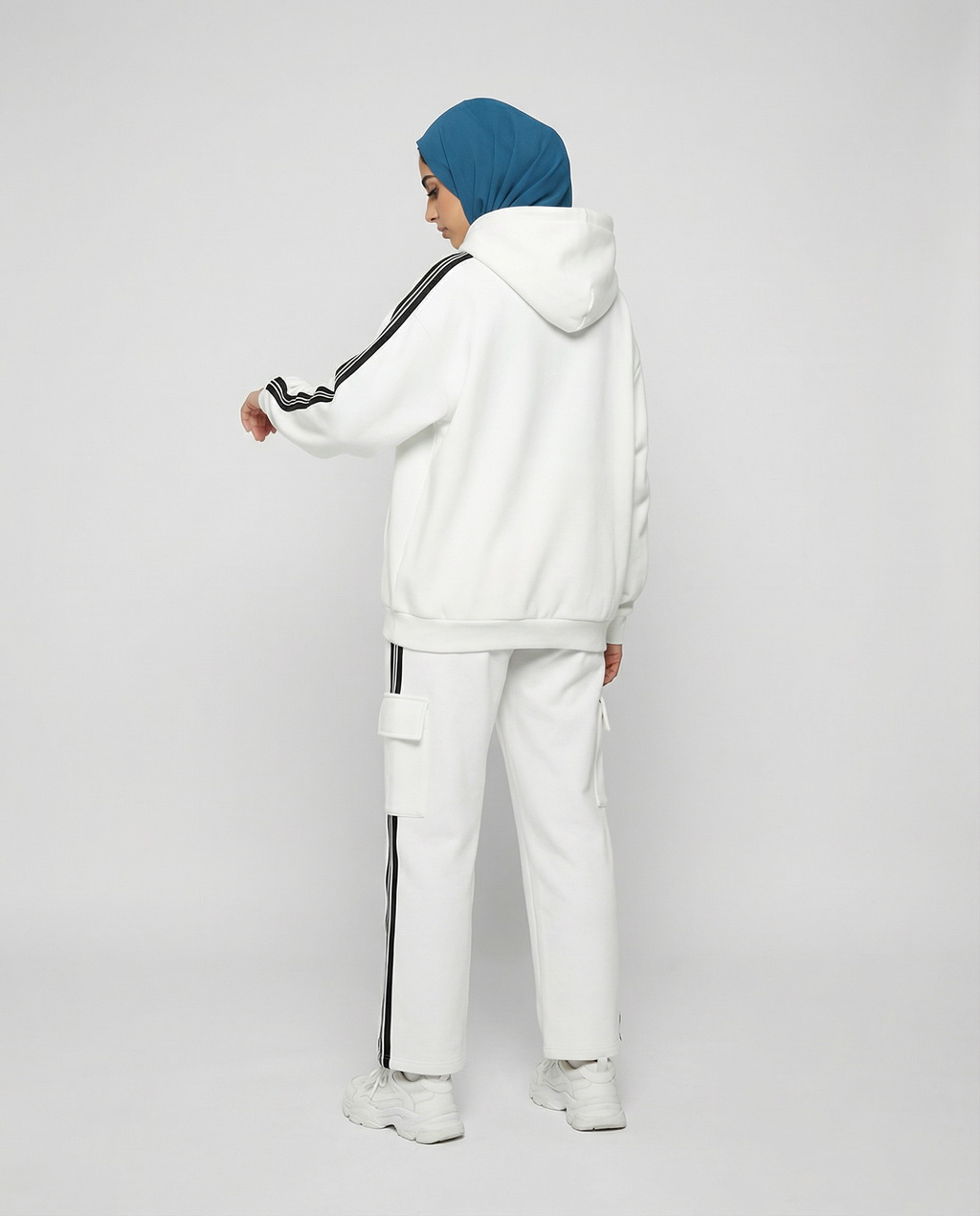 Side Stripe Drop White and Red Shoulder Hoodie