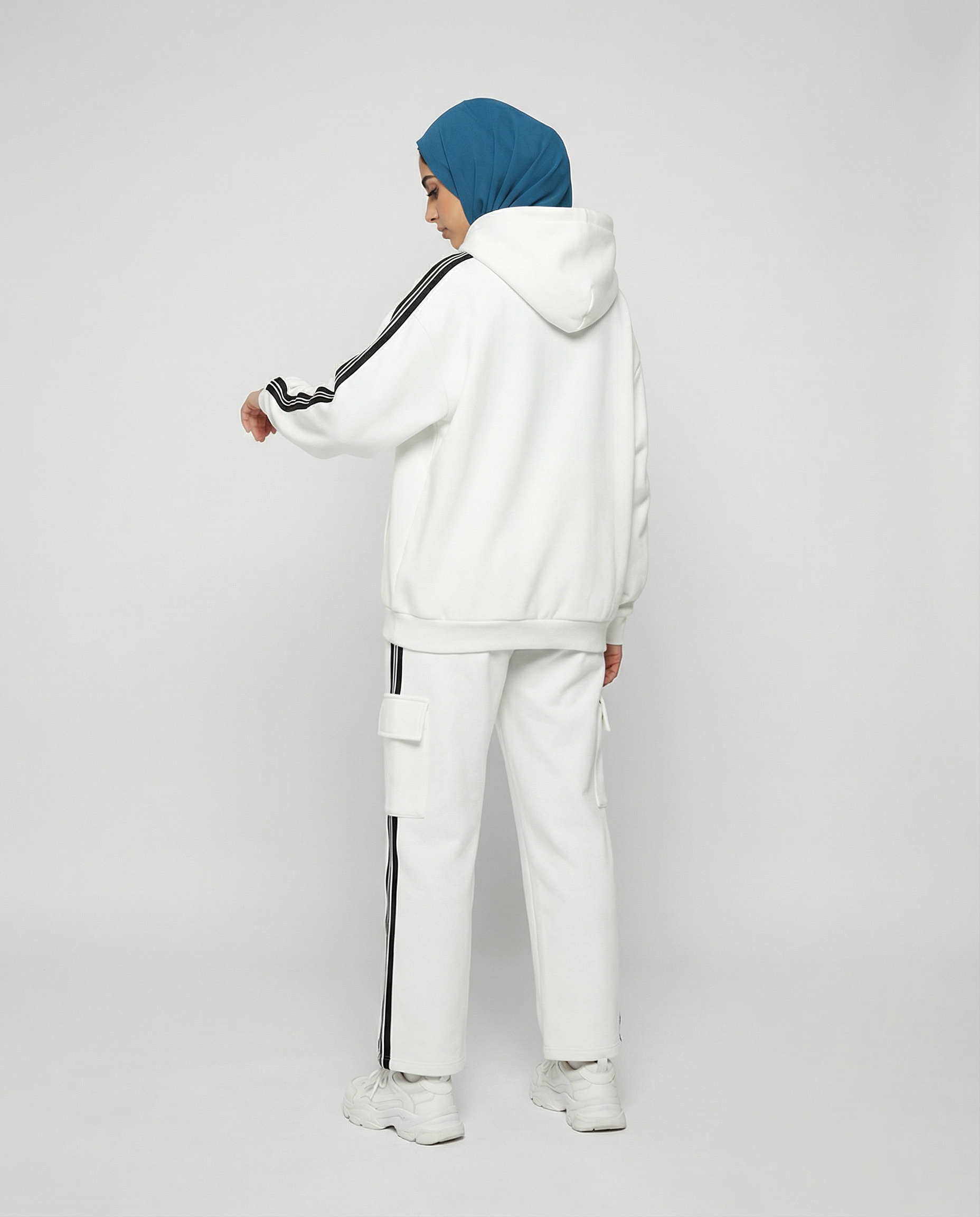 Side Stripe Drop White and Red Shoulder Hoodie