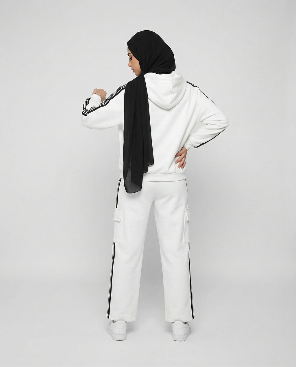Side Stripe Drop White with Black Shoulder Hoodie