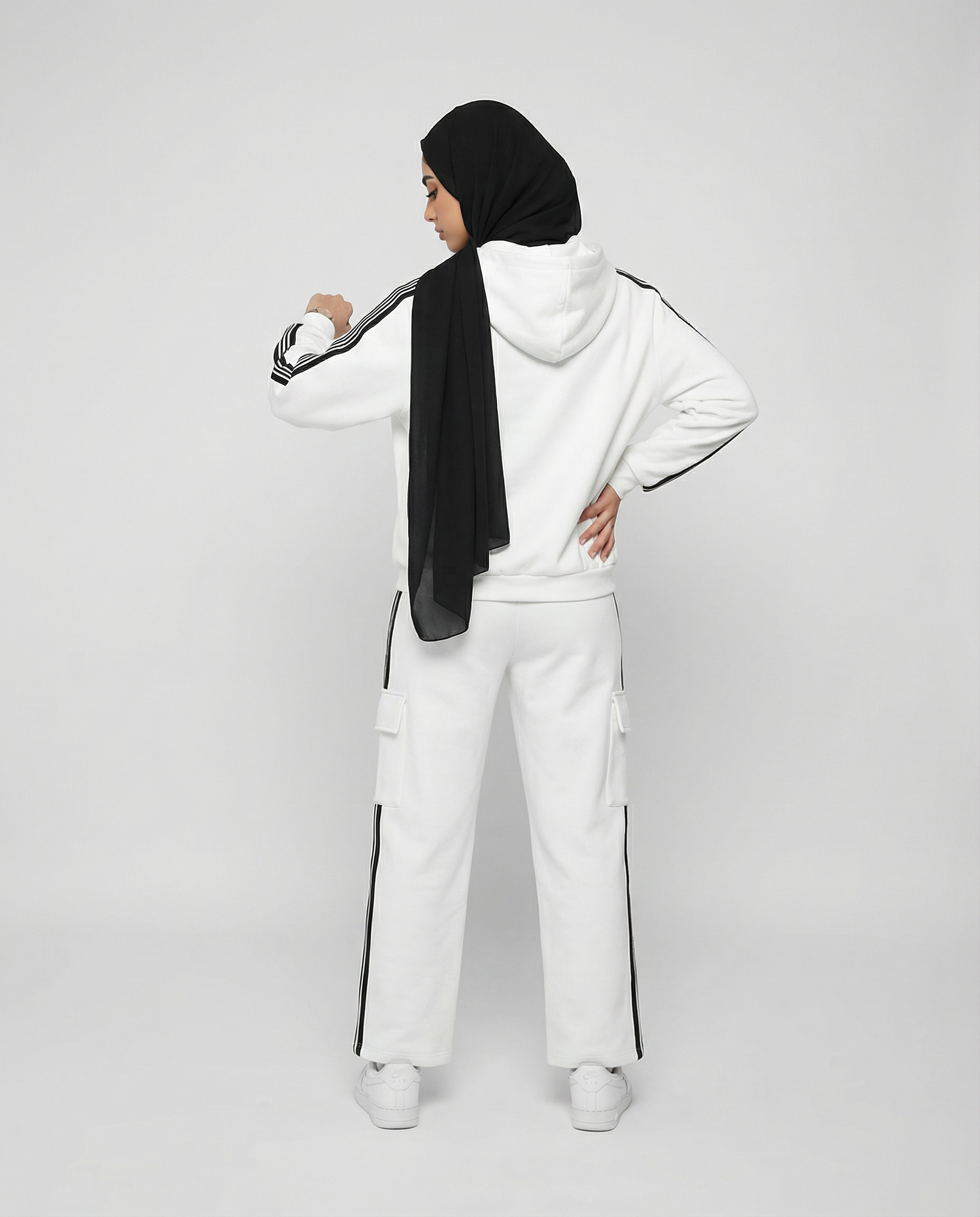 Side Stripe Drop White with Black Shoulder Hoodie