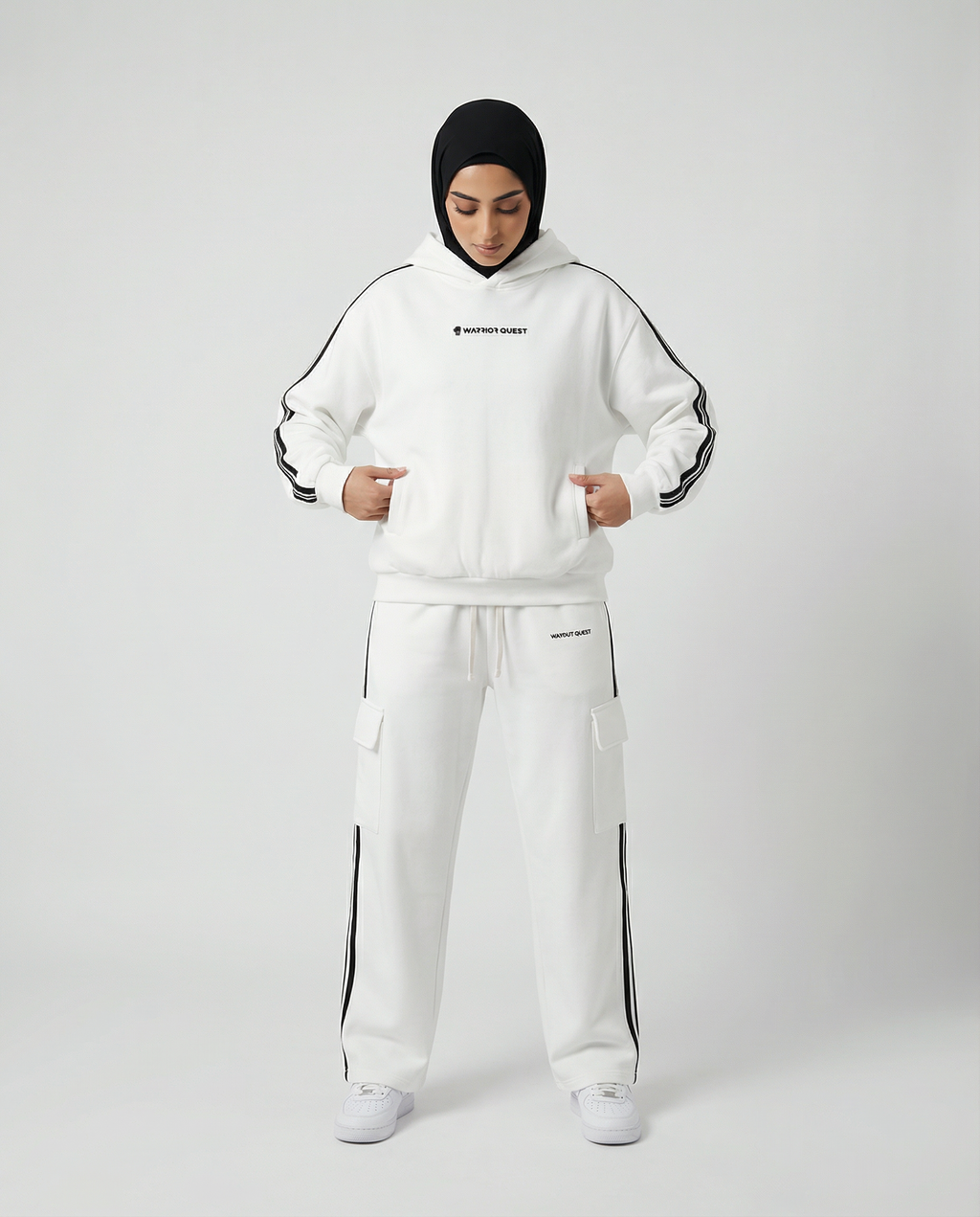 Side Stripe Straight White and Black Leg Pants