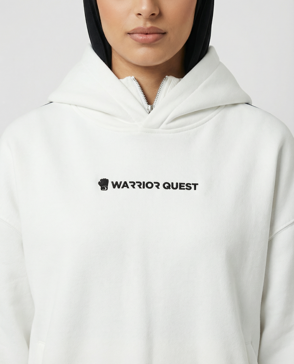 Side Stripe Drop White with Black Shoulder Hoodie