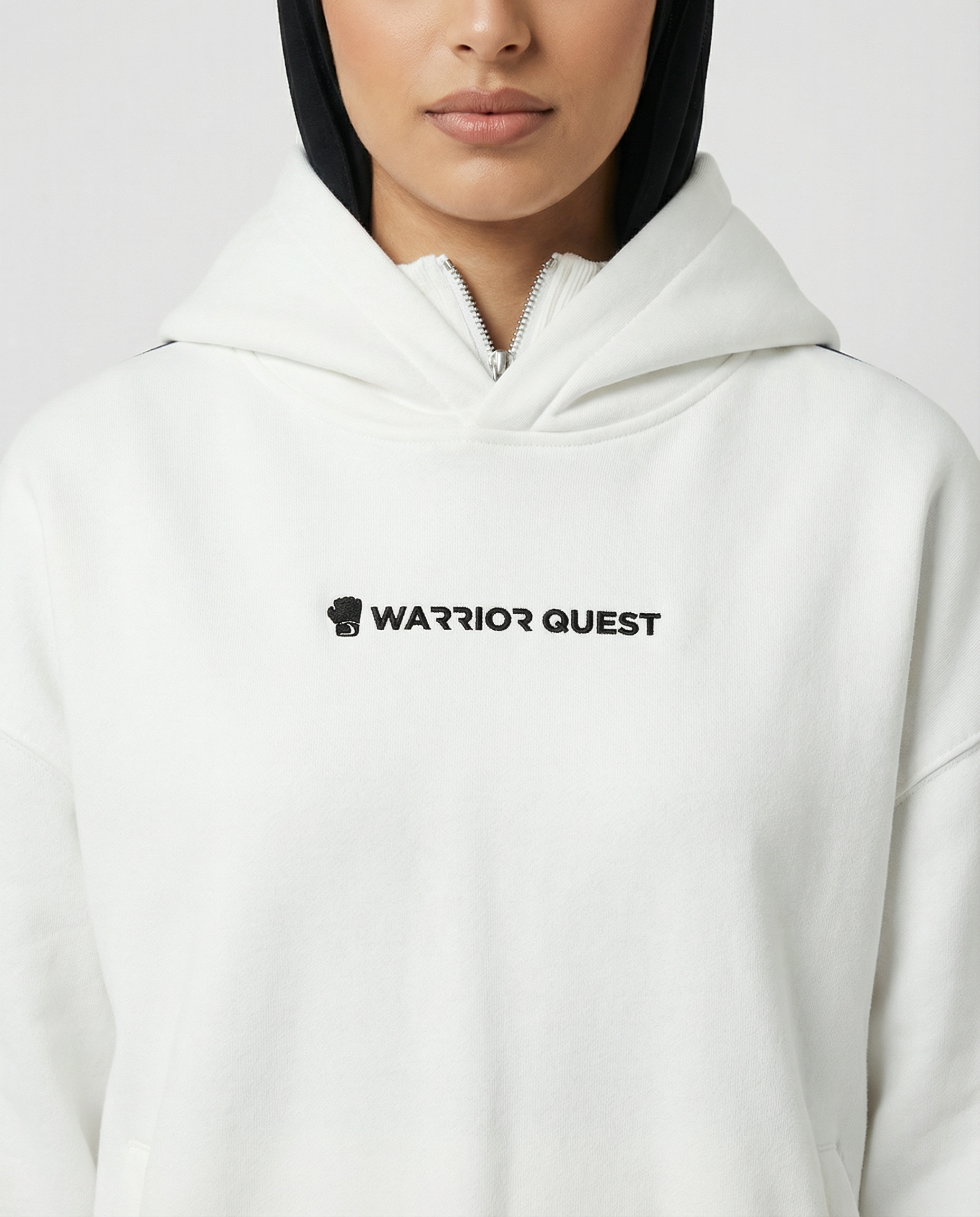 Side Stripe Drop White with Black Shoulder Hoodie