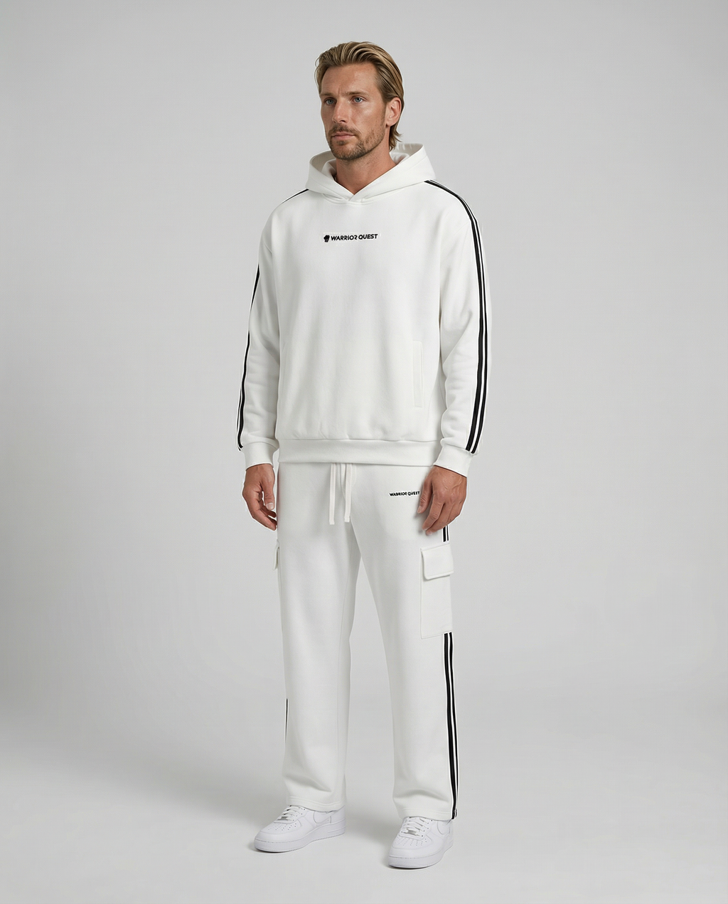 Side Stripe Straight White and Black Leg Pants