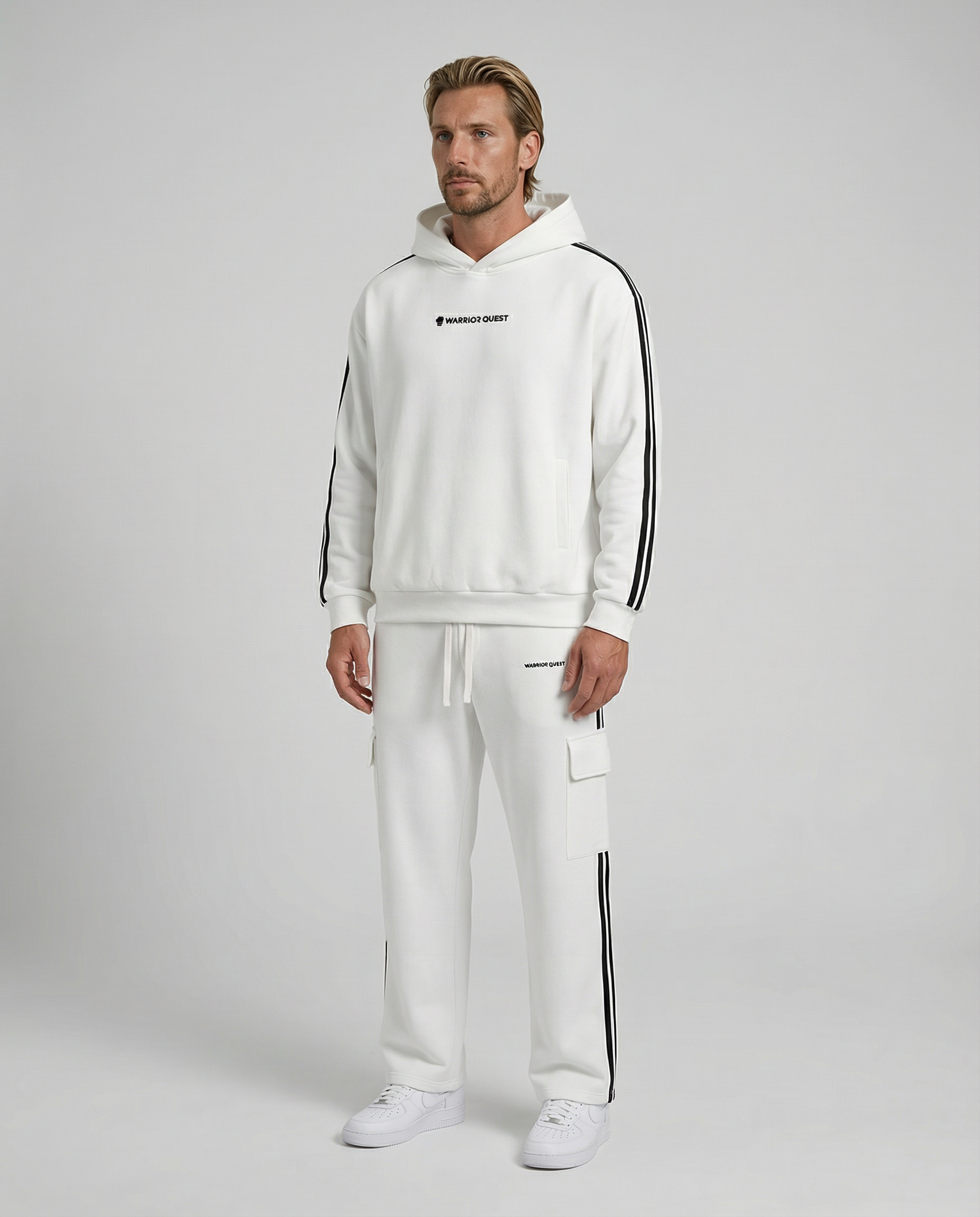 Side Stripe Drop White with Black Shoulder Hoodie